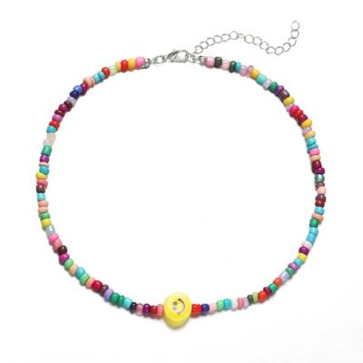 China Handmade Bohemia Trendy Candy Color Choker Face Smile Face Fashion Beads Clavicle Chain Necklace for sale