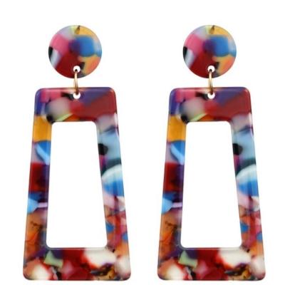 China New Ethnic Fashion Design Acrylic Geometric Acetate Exaggerated Colorful Trapezoid Drop Earrings for sale