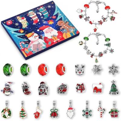 China Hot Selling Christmas Advent Calendar Jewelry Set Alloy Amazon 24 Pieces Beautiful Bracelet Blind Box Pendants for sale