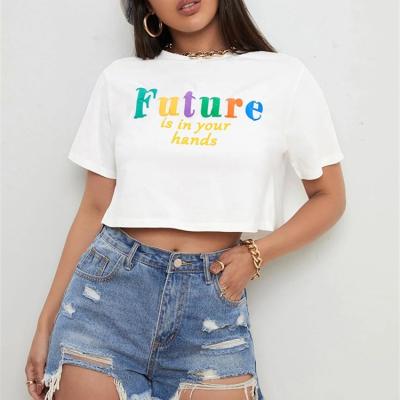 China QUICK DRY Custom Casual White Crop Top Summer Women T-Shirt for sale