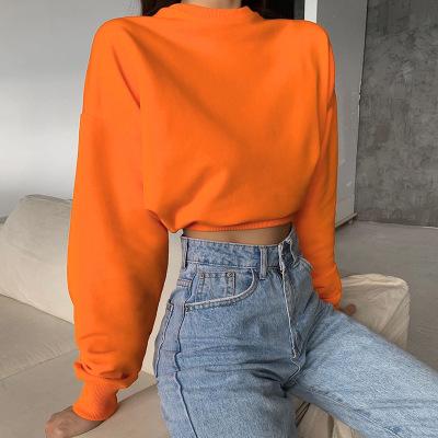 China Anti-Wrinkle 2022 Spring And Autumn Basic Crop Crew Neck Solid Oversized Casual Sweater Hoodies Cropped Sweatshirts For Women Pullovers for sale