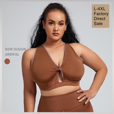 China Breathable High Quality Women Plus Size Yoga Xxxxl Sports Bra Brown Color Push Up Fat Lady Sports Bra Cross Back Bra for sale