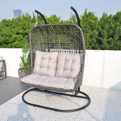 China Hot Selling Double Swing Wicker Two Person Swing Chair Metal Stand Patio Hanging Chair Modern Outdoor Custom Hot Modern for sale