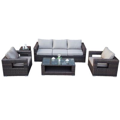 China Hot Sale Modern 5 Seater Plastic Rattan Design Waterproof Modern Garden Use Sofa Sets Outdoor Rattan Sofa Set for sale