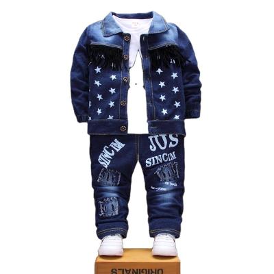 Cina Wholesale Casual Cowboy Baby Boy Clothes Trendy Baby Boy Clothes Set Boys Casual Jeans Denim Suits 3 Pcs Sets in vendita