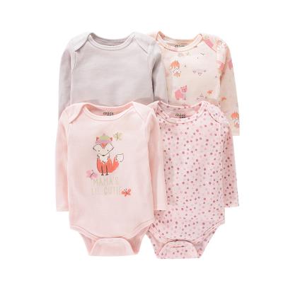 China Baby Romper Long Sleeve Newborn Infant Clothing Unisex Cotton Set 4 Pcs Cute Baby Long Sleeve Romper With Hangers for sale