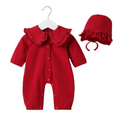 Cina Pure Factory Sale Hot Baby Onesie Spring and Autumn Baby Girl Romper Red Cotton Hat or Bow 2 Piece Set in vendita