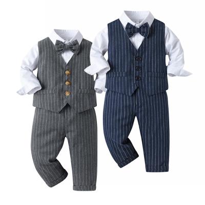 China Hot Sale Casual Baby Boy Suit Clothes Trend Striped Baby Boy Suits Soft Breathable Formal Wedding Suit Baby Boy à venda