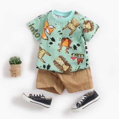 중국 Summer Breathable Baby Boy Sets Animal Print Baby Boy Fabrics Around Neck Casual Boy Clothing Sets 2 Pieces 판매용