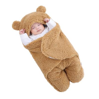 中国 Plus Size Soft Plush Infant Wrap Bear Shaped Baby Flannel Receiving Newborn Baby Blanket Sleep Bag Wrap Blanket 販売のため