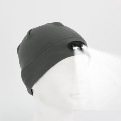 China JOINT Gray LED Outdoor Lighted Fleece Sports Winter Beanie Hat With LED Light for sale