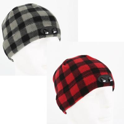 China COMMON Red and Black Plaid Beanie Hat with LED Light for Camping, Running and Fishing for sale