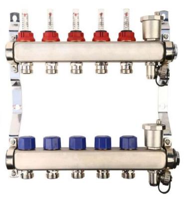 China Heater Parts Stainless Steel Manifolds 2 ports-13 ports with flow gauge for radiant floor heating distribution system for sale