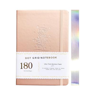 China Rose Gold Dot Grid Journal 180g 160g Hardcover Notebook 5*5mm Bamboo Super Thick Paper Dotted Dots 160 Pages for sale