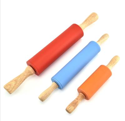 China Disposable Mini Rolling Pin, Wooden Handle Rolling Pin Non-Stick Silicone Rolling Pins for Home Kitchen Kids Harden for sale