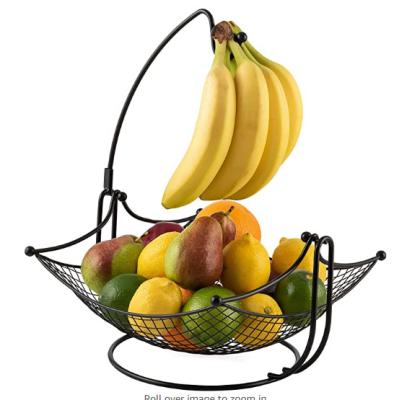 China Sustainable fruit bowl with banana holder, fruit basket with detachable banana hanger black, chrome or bronze color options for sale