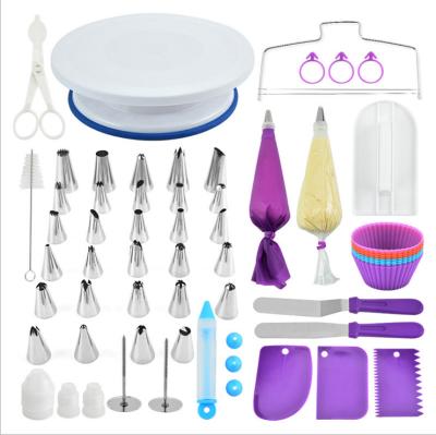 China Disposable 8-in-1 Cake Decorating Kits Supplies With Cake Turntable Stand Up Disposable Pissing Bags Numbered Decorating for sale