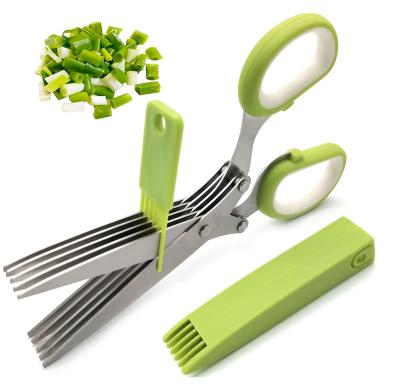 China KITCHEN Herb Scissors With 5 Blades and Covers, Cool Kitchen Tools for Cutting Shredded Lettuce, Fresh Cilantro, Green Onion for sale