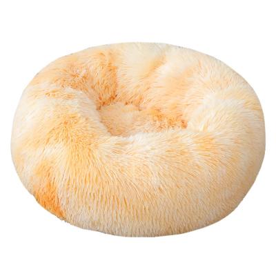 China Top Quality Soft Widely Used Washable Plush Round Calming Fabric Fluffy Pet Bed for sale