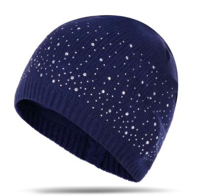 China Wholesale Bling COMMON Winter Knit Glitter Beanie Hat With Rhinestone Diamond Transfer Applique for sale