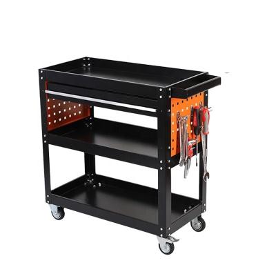 China Durable Factory Workshop Supply 3 Tier Heavy Duty Tool Cart With One Drawer Four Wheels Hand Push Metal Utility Tool Hand Carts Carts for sale