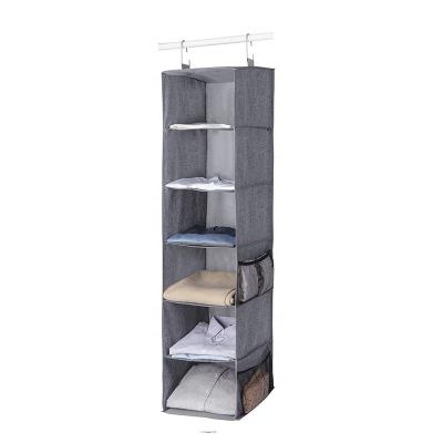 China Contemporary 6-Shelf Hanging Closet Organizer, Hanging Shelves for Closet with 3 Dividing Drawers and Side Pocket, Canvas for sale