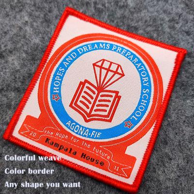 China Custom Woven Patch Woven Uniform Badges Nickel Free School Badge Design Woven With Logo for sale