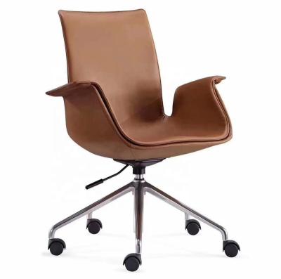 China Aluminum Base (Height) Commercial Adjustable Mid-Back Swivel Executive Office Leather Conference Chair Meeting Task Chair Ergonomic Chair for sale