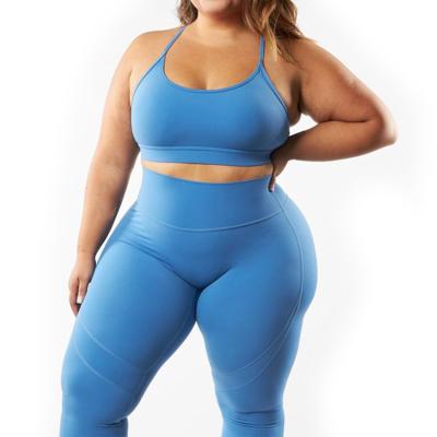 China Hot Sale Breathable Leggings And Sports Bra Set XL Plus Size Workout Eco Clothes 2 Pieces Tight Butt Fitness Plus Size Yoga Clothes for sale