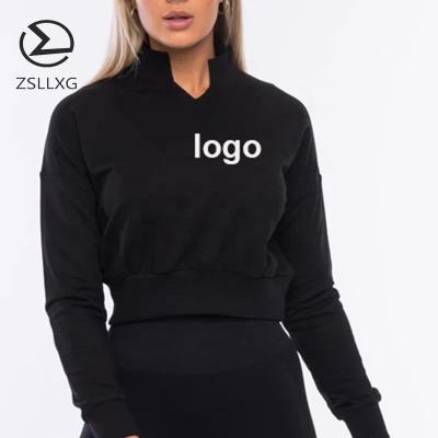 China Whosale Custom Logo Blank Womens French Terry Anti-wrinkle V Neckline Cropped Jumper Hoodies for sale