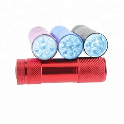 China Emergency Promotional Gift Mini MultiColor Aluminum 9 LED Aluminum UV Small Flashlight for sale