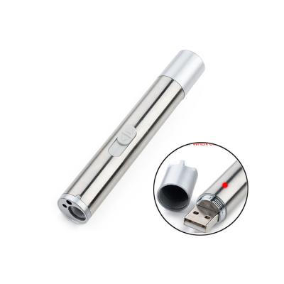 China Mini Laser Pointer Pen Torch USB Portable Chargeable Small UV Led Flashlight Aluminum Camping Three-in-One for sale