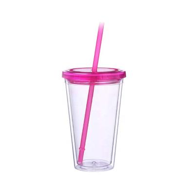 China Bpa Free Reusable Plastic Cups 16oz Double Wall Sustainable Tumbler With Logo Plastic for sale