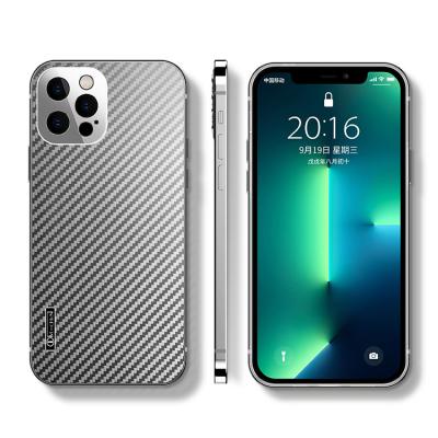 China Ultra-Thin Carbon Fiber Texture Titanium Stainless Steel Shockproof Mobile Phone Case With Heavily Drop-proof For Apple Iphone 12 pro promx 13 for sale