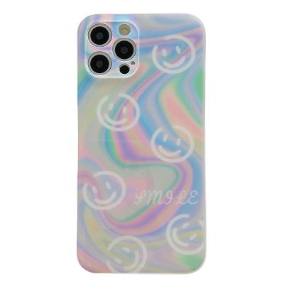 China Epoxy Style Water Ripple Cartoon Purple Laser Stick TPU Phone Case Cover With Smile Face For Apple Iphone 13 Pro Android Max Compatible Cell for sale