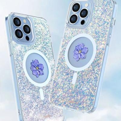 China Shockproof Glitter With Real Flower Cell Phone Magnetic Case 13 Max Pro Case Luxury For Ladies Phone Cases For iphone 11 and 12 series for sale