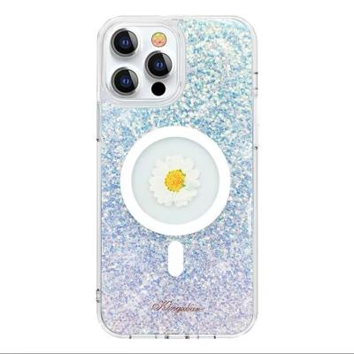 China Multifunctional Magnetic Epoxy Style Phone Case Star Sky Flower Style With Ring Fill For Iphone 13 pro max For Ladies for sale