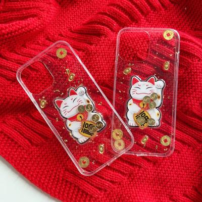 China Shockproof Lucky Cat RuPaul Phone Case MT-EC14 Designer Phone Case With Gold Foil Carry Coins And Bullion For Iphone 13 pro 6/7/xr max for sale