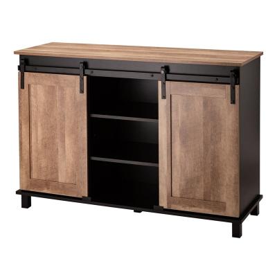 China K/D Modern Industrial Black Tall Sideboard With Top And Sliding Doors Natural Wine Cabinet for sale