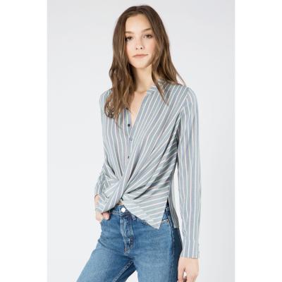 China Breathable Comfortable Graceful Blouse Women Shirts Blouses And Tops Casual Striped Individual Ladies Tops Shirts for sale