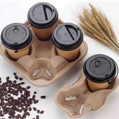 China 2 Cups Cubes / 4 Disposable Carrier Drink Coffee Holder Bagasse Tray Cup Manufacturer for sale