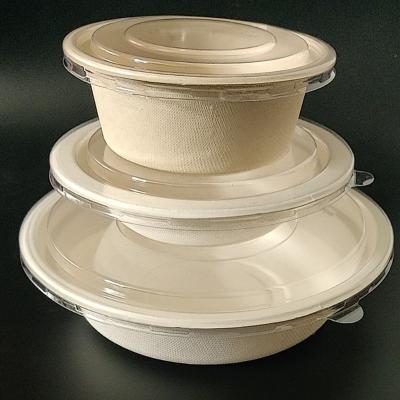 China Disposable Compostable Biodegradable Soup Sugarcane Fiber Bagasse Salad Bowl With Clear Lid for sale