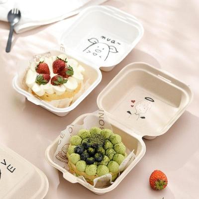 China Disposable Hamburger Box Sugarcane Bagasse Clamshell 8inch Square Clamshell for sale