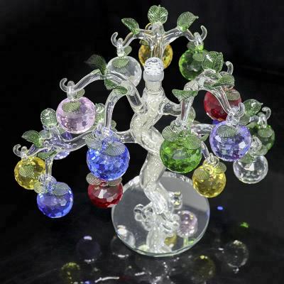 China China Amber Branch Crystal Glass Apple tree for Crystal Gift, colorful crystal apple tree for sale