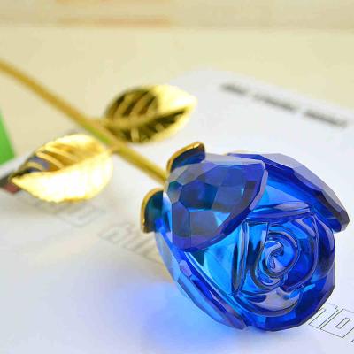 China Gift Crystal Craft Decoration from Europe Crystal Blue Rose Wedding Favors for sale