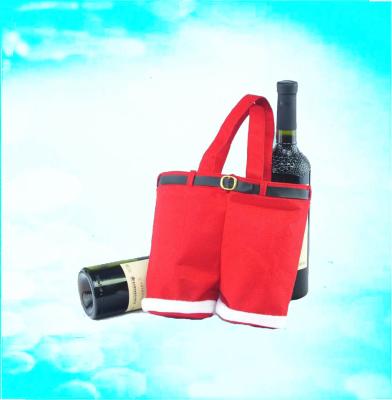 China Recyclable Reusable Cheap Felt 2 Bottle Fabric Christmas Gift Bag For Wine for sale