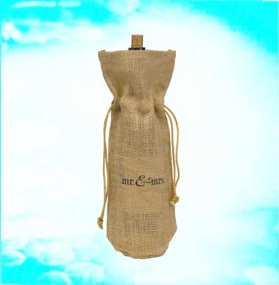 China Recyclable Funny Printed Drawstring Burlap Wine Bags for sale