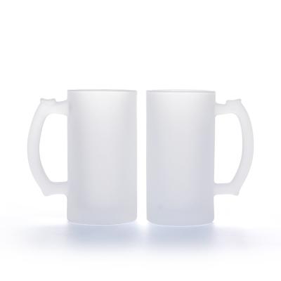 China Disposable Good Quality Clear Frosted Beer Mug 16OZ Sublimation Glass Blank Printing Coffee Mug Tea Mug for sale