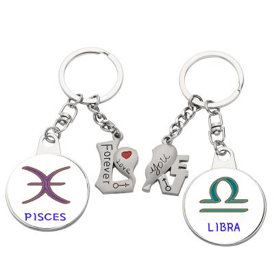 China Metal Sublimation 12 Constellation Jewelry Key Chains Zodiac Signs Key Chain Key Rings Bag Car Around Portachiavi Sleutelhanger Pendant for sale