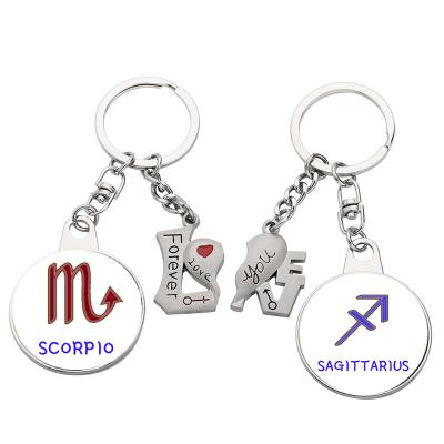 China Metal Sublimation Printing 12 Constellation Horoscope Horoscope Astrology Zodiac Sign Glass Key Gem Key Rings Purple Galaxy Llaveros Anniversary for sale